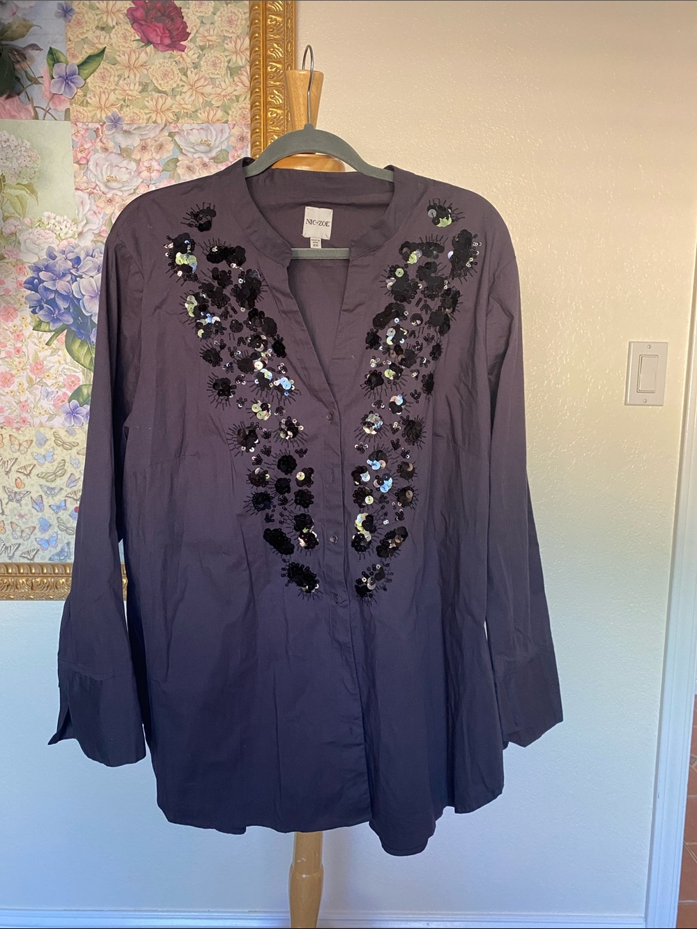 NIC+ZOE Purple Embellished Button-Down Tunic